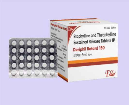 DERIPHIL RETARD 150 TABS (115/35MG) 30'S ( Etophylline 115mg + Theophylline 35mg ) by Elder