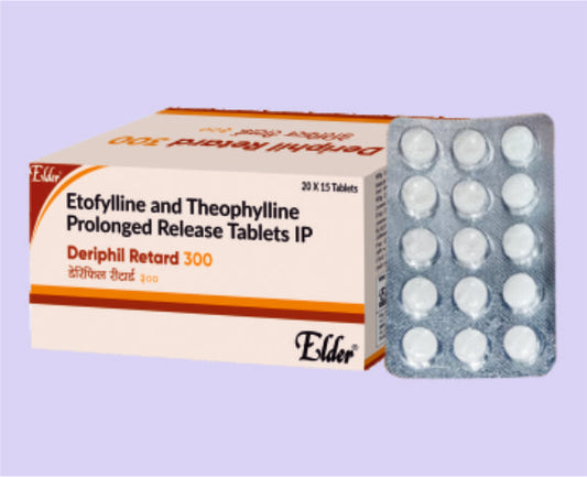 DERIPHIL RETARD 300 TABS (231/69 MG) 15'S ( Etophylline 231mg,Theophylline 69mg ) by Elder
