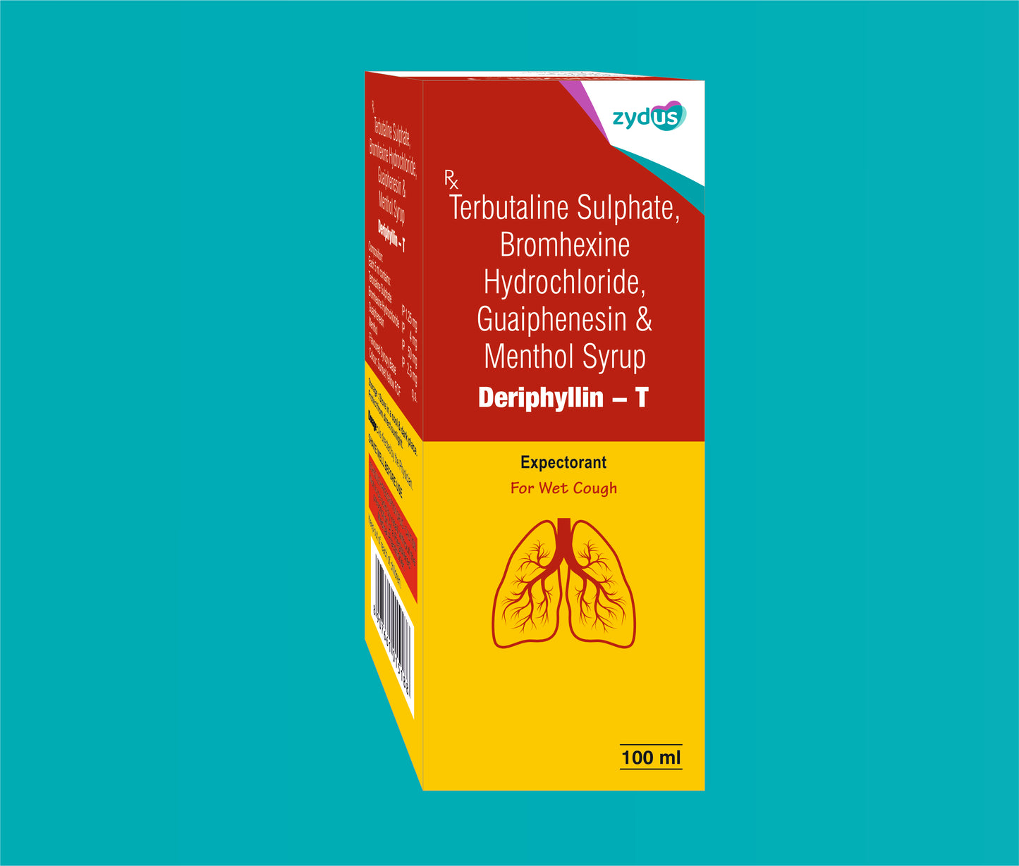 DERIPHYLLIN- T SYP 100ml ( Bromhexine 4 mg + Guaifenesin 50 mg + Menthol 2.5 mg)+ Terbutaline 1.25 mg ) by Zydus