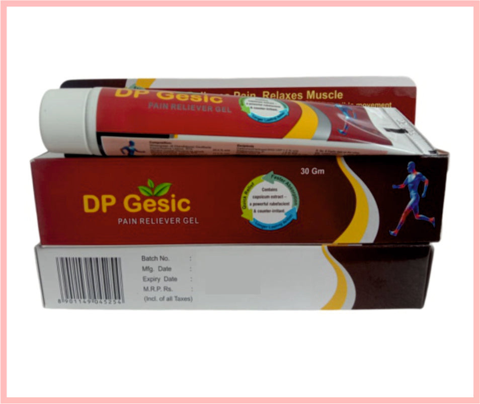 Dp Gesic Gel Wintergreen Oil (Gandhipura) “ 25%  Capsicum Extract “ 8%  Capsicum Annum Fruit “ 0.005%  Menthol Crystal (Phudina) “ 10%  Camphor Powder (Karpur) “ 4%  Cissus Quadrangularis Steam (Asthisamhara) “ 8% By Cadila