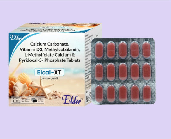 ELCAL XT TABS 15'S ( Calcium Carbonate 1250mg,Cholecaliferol D3 2000iu,Methylcobalamin 1500mcg,L-5 Methylfolate 1mg,Pyridoxal 5 Phosphate 20mg ) by Elder