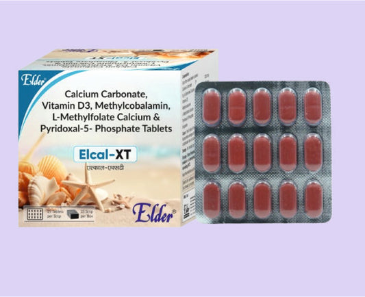 ELCAL XT TABS 15'S ( Calcium Carbonate 1250mg,Cholecaliferol D3 2000iu,Methylcobalamin 1500mcg,L-5 Methylfolate 1mg,Pyridoxal 5 Phosphate 20mg ) by Elder