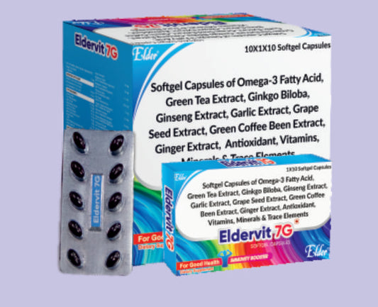 ELDERVIT 7G SOFTGELS 10'S ( 7G Vitamin 7c,Zinc Oxide,Omega 3 Fatty Acids,Ginseng, Gingko Biloba, Green Tea, Grape Seed, Ginger, Gooseberry,Multivitamin&Multimineral SG ) by Elder