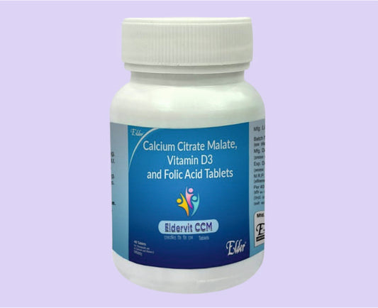 ELDERVIT CCM TABS 40 TABS ( Calcium Citrate Malate 250mg,Cholcecalciferal 100 IU,Folic Acid 50mg ) by Elder