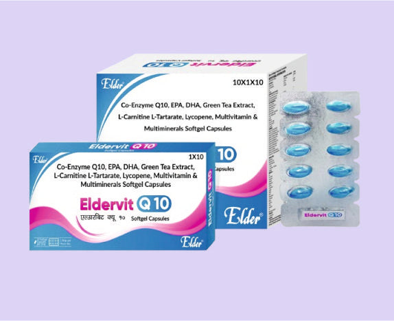 ELDERVIT Q10 SOFTGELS 10'S ( Lycopene,Methylcobalamin Q10,Omega 3,Vit D3, Multivitamin, Minerals ) by Elder