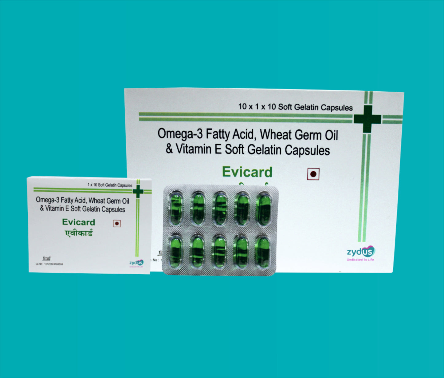 EVICARD CAPSULE 10x1x10 ( Omega 3 fatty acid 30 mgWheat Germ Oil 100 mgVitamin E Acetate 10 IU ) by Zydus
