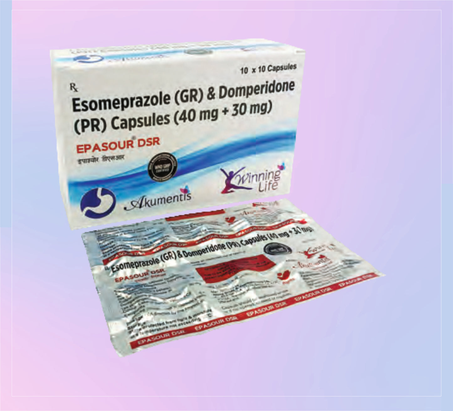 Epasour Dsr Caps (St) 10X10 Esomeprazole 40 Mg + Domperidone 30 Mg by Akumentis