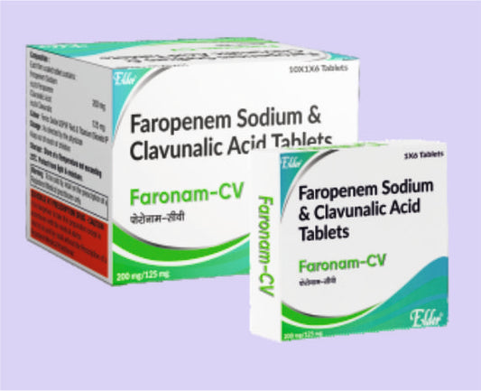 FARONAM CV TABS (200+125MG) 6'S ( Faropenam 200mg,Clavunalic Acid 125mg ) by Elder
