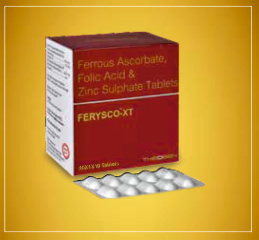 FERYSCO-XT 10'S ( Ferrous Ascorbate (100Mg) + Folic Acid (1.5Mg) + Zinc (22.5Mg) ) By Theon