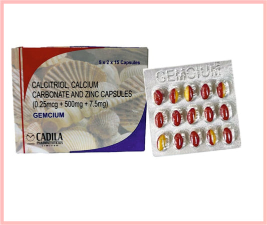 Gemcium (10X15 C) 15 C ( Calcitriol Bp 0.25Mcg + Elemental Calcium 500Mg + Zinc 7.5Mg ) By Cadila