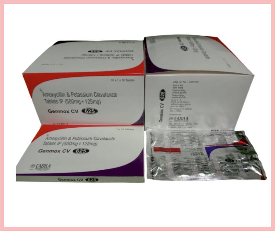 Genmox Cv 625 Tab  (10X10T) 10 T ( Amoxycillin 500 Mg + Clavulanic Acid 125 Mg ) By Cadila