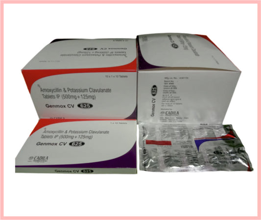 Genmox Cv 625 Tab  (10X10T) 10 T ( Amoxycillin 500 Mg + Clavulanic Acid 125 Mg ) By Cadila