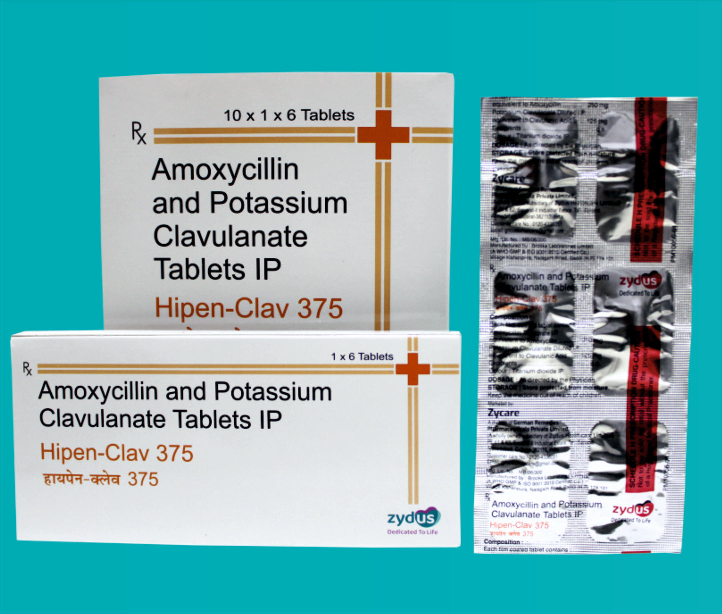 HIPEN CLAV -375 TAB 10x1x6 ( Amoxicillin 250 mgClavulanic acid 125 mg ) by Zydus