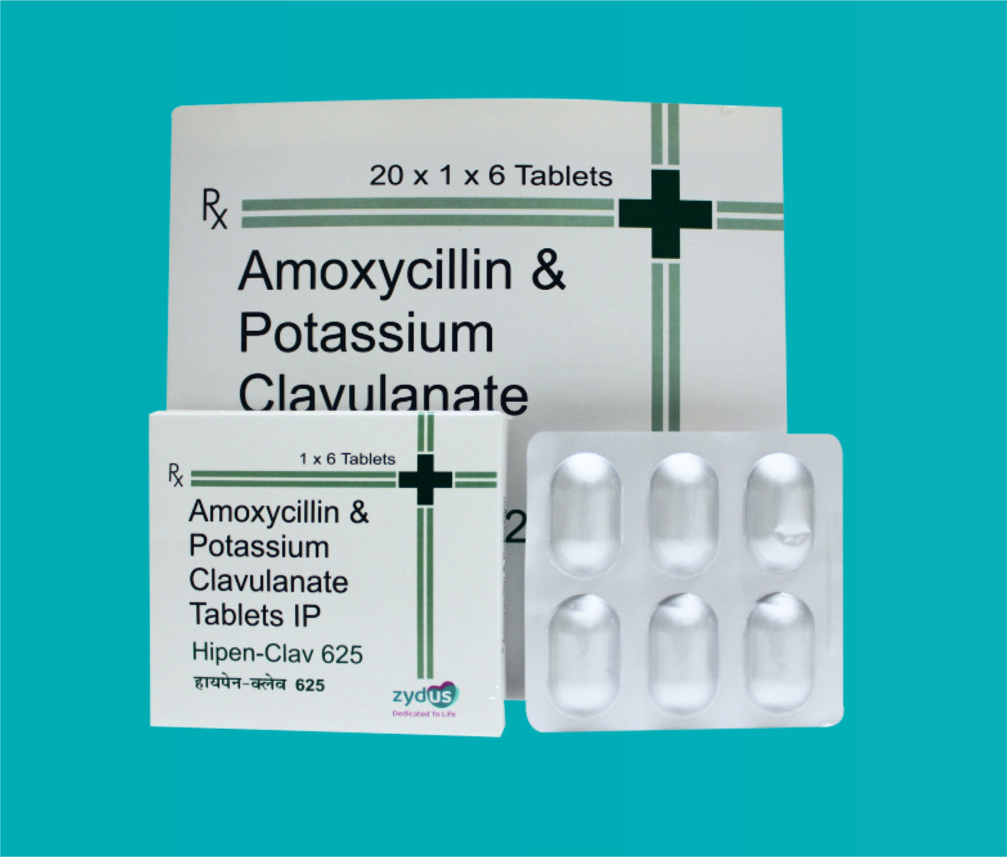 HIPEN CLAV 625 MG TAB 20x1x6 ( Amoxycillin 500 mg Potassium to Clavulanic Acid 125 mg Colour : Titanium Dioxide IP ) by Zydus