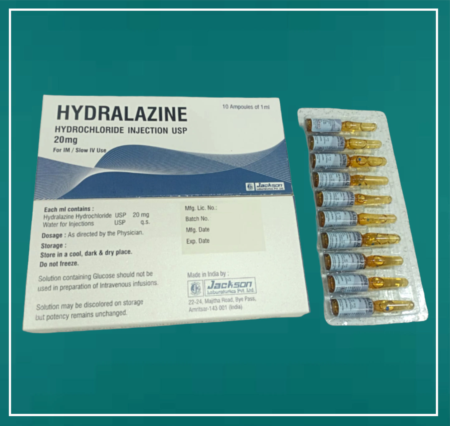 HYDRALAZINE INJ 20MG U.S.P 1 ML by Jackson