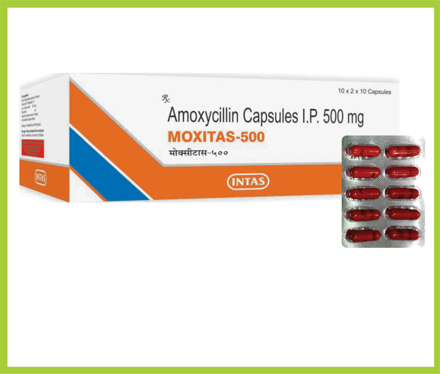 Moxitas-500 10 Cap Amoxycillin 500 mg by Intas