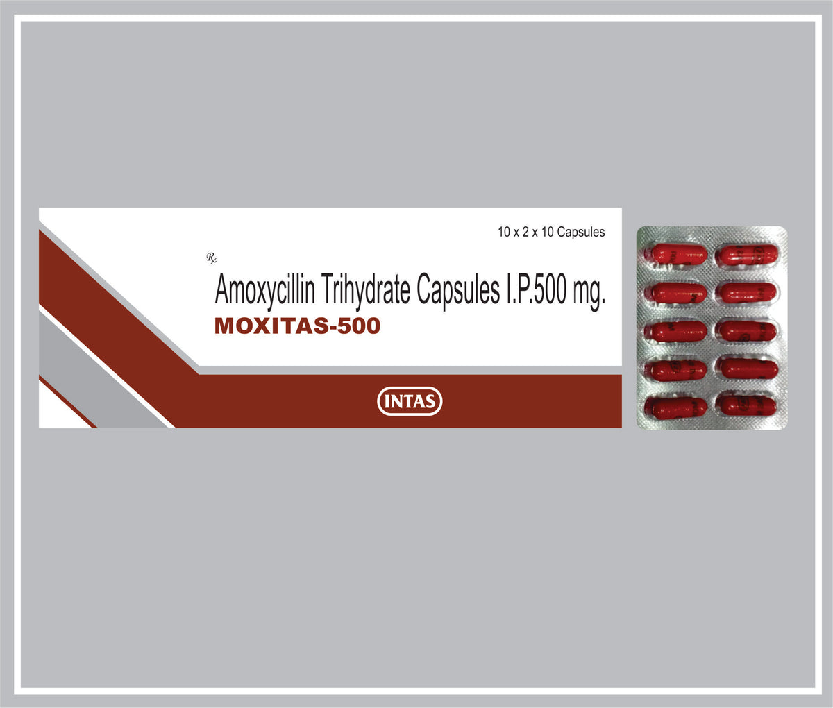 Moxitas-500 10 Cap (Amoxycillin 500 Mg Cap) By Intas