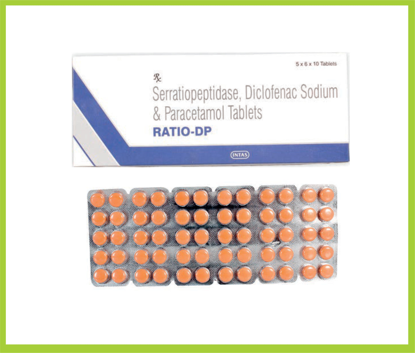 Ratio-Dp 10 Tab Serratiopeptidase 10 mg + Diclofenac 50 mg + Paracetamol 325 mg by Intas
