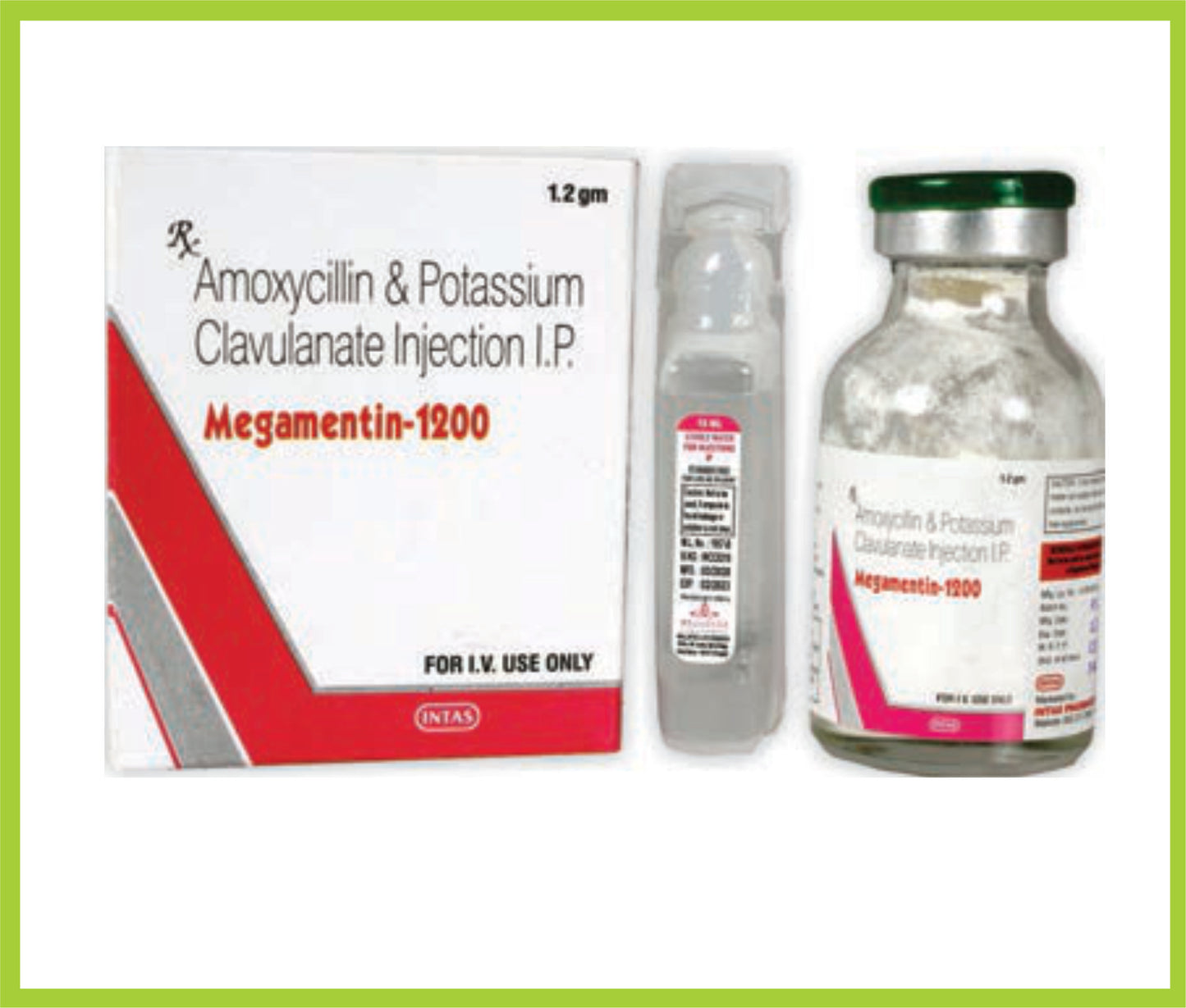 Megamentin-1200 Inj Amoxycillin 1000 mg + Clavulanic Acid 200 mg by Intas