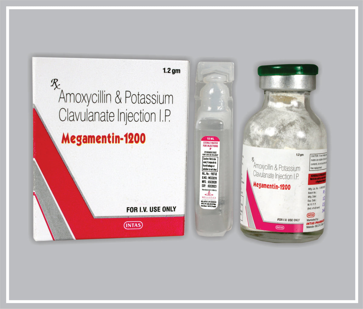 Megamentin-1200 Inj (Amoxycillin 1 G, Potassium Clavulanate 200 Mg Inj) By Intas
