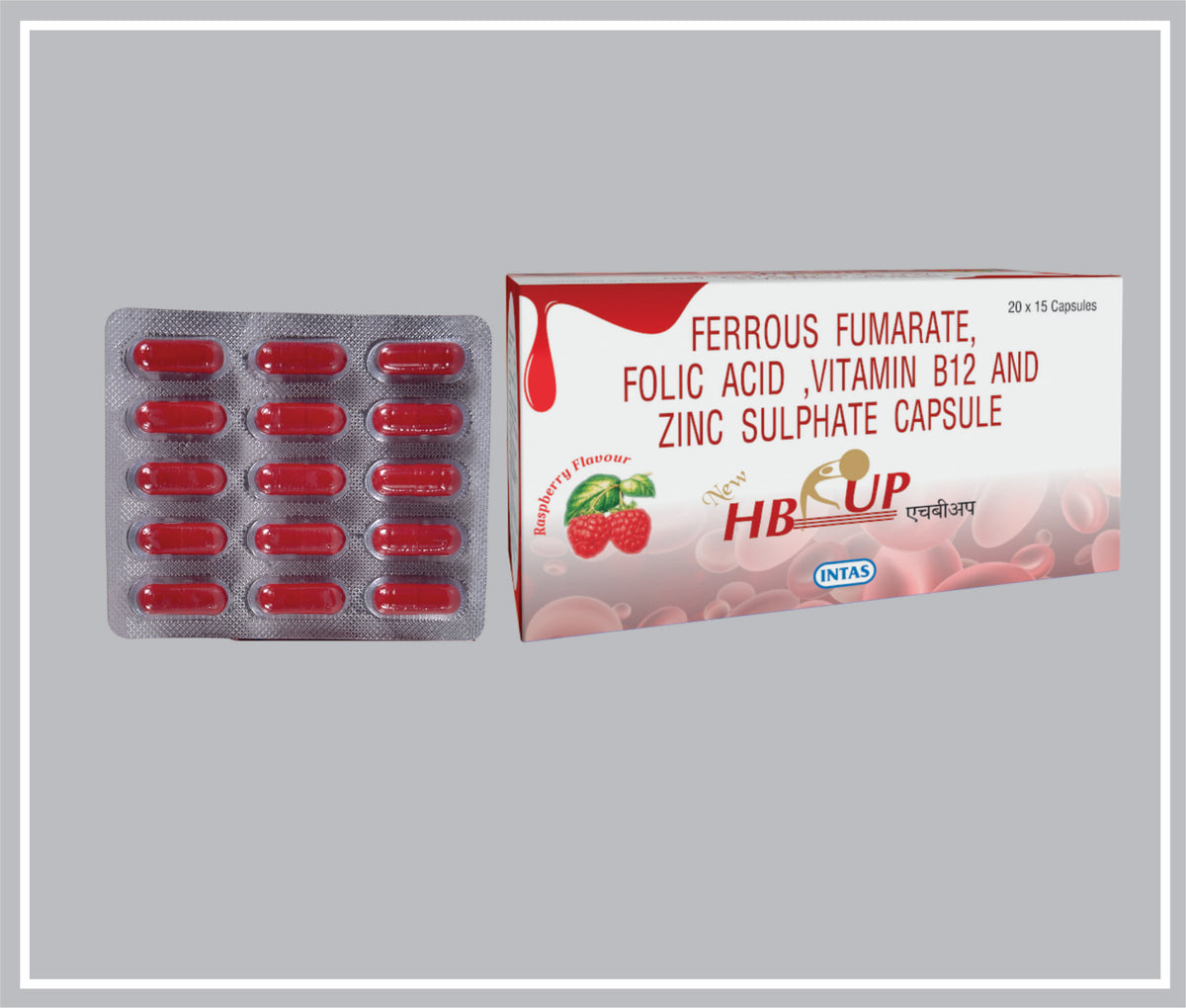 Hb-Up 15 Cap (New) (Ferrous Fumarate 200 Mg, Folic Acid 0.30 Mg, Vitamin B12 1 Mcg, Zinc Sulphate 61.8 Mg Cap) By Intas