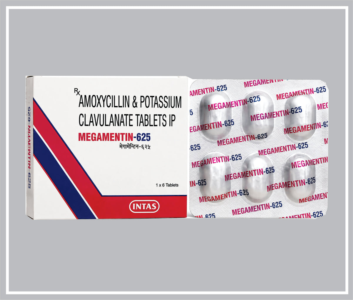 Megamentin-625 6 Tab (Amoxycillin 500 Mg, Potassium Clavulanate 125 Mg Tab) By Intas