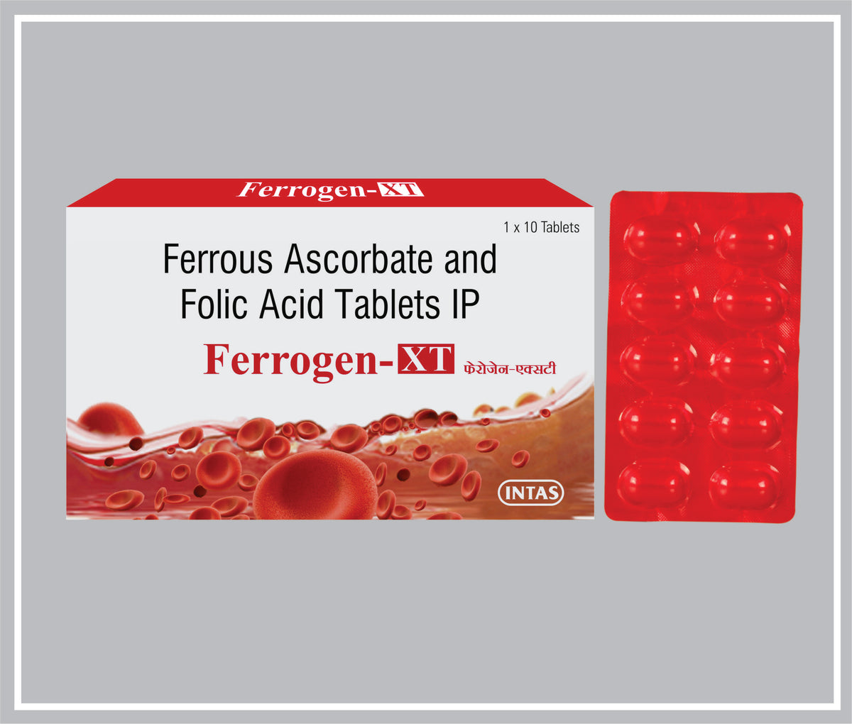 Ferrogen Xt 10 Tab (Ferrous Ascorbate 100Mg + Folic Acid 1.5Mg ) By Intas