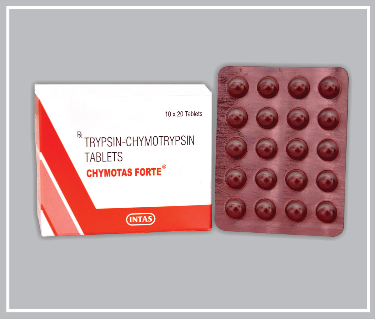 Chymotas Forte 20 Tab (Trypsin Chymotrypsin 100,000 Armour Units Enteric-Coated Tab) By Intas
