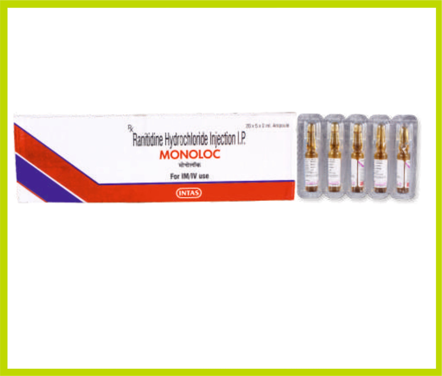 MONOLOC INJ 2ML AMP (Ranitidine Hydrochloride 25 mg) by Intas