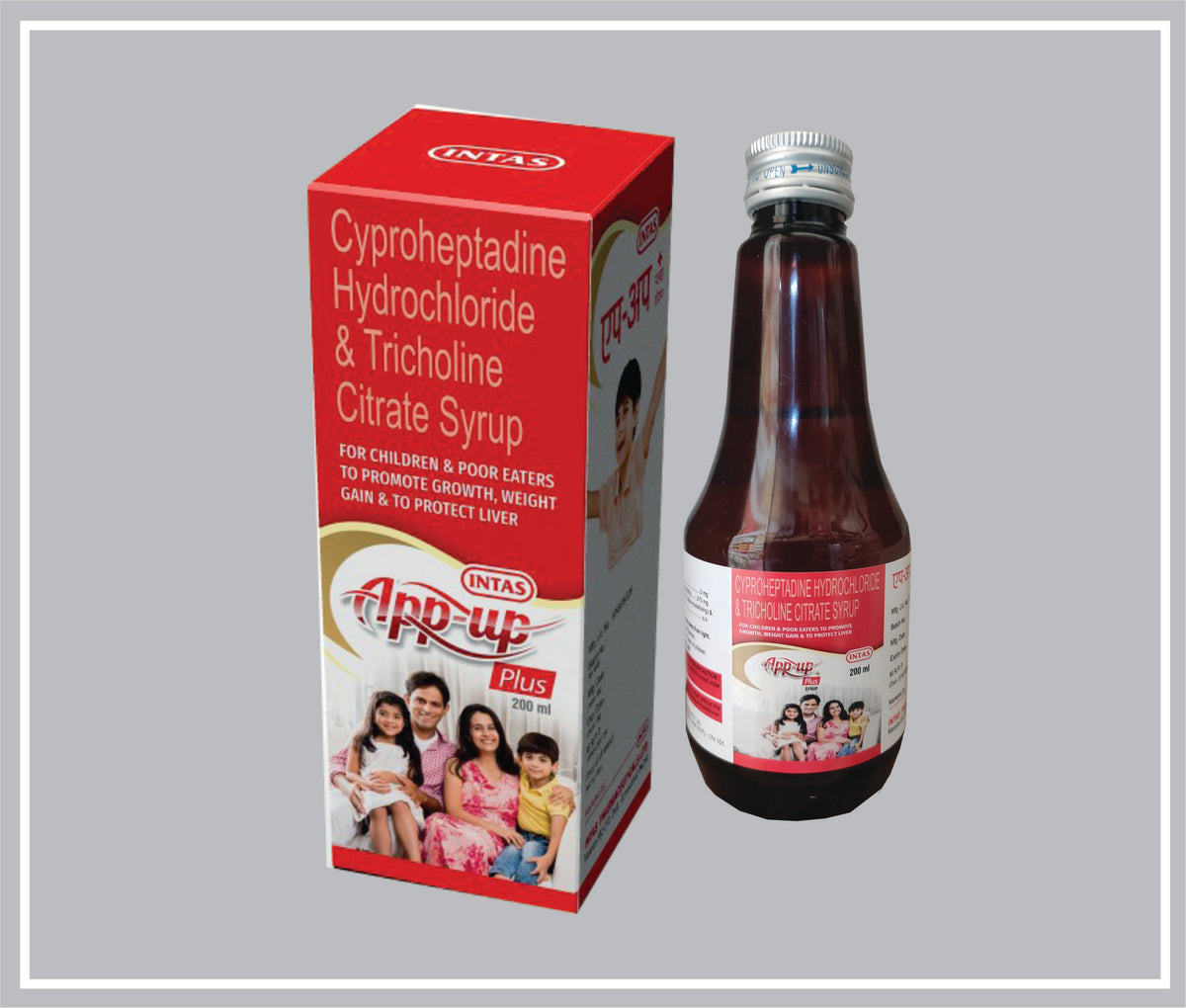 App Up Plus Syp 200Ml (Cyproheptadine Hydrochloride 2Mg + Tricholine Citrate 275 Mg, Flavoured Syrupy Base, Strawberry ) By Intas