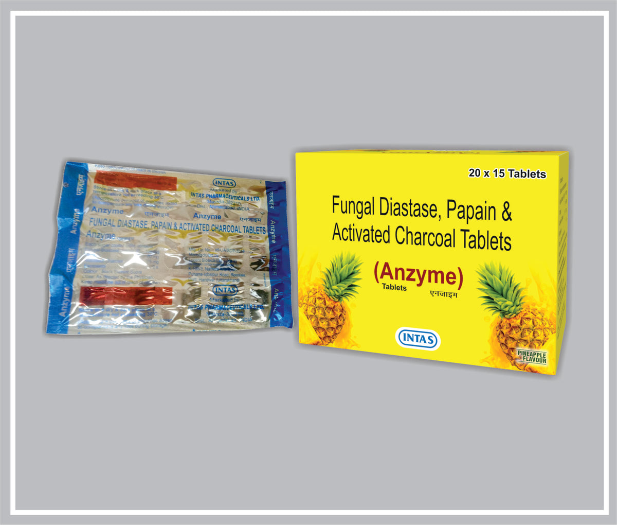 Anzyme 15 Tab (Fungal Diastase 100 Mg, Papain 60 Mg, Activated Charcoal 75 Mg Tab) By Intas
