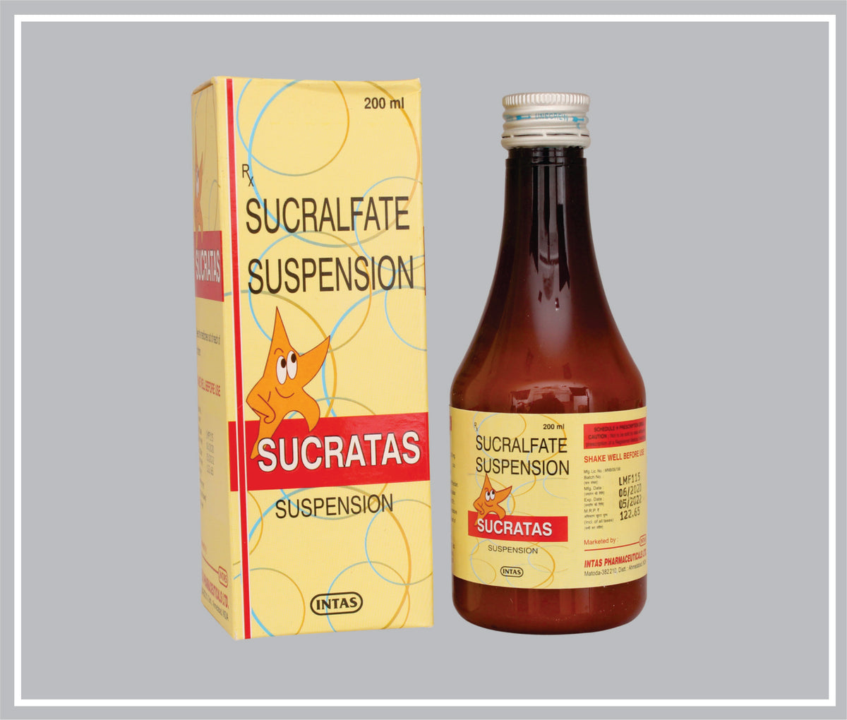 Sucratas Syrup 200 Ml (Sucralfate 1000Mg/5Ml ) By Intas
