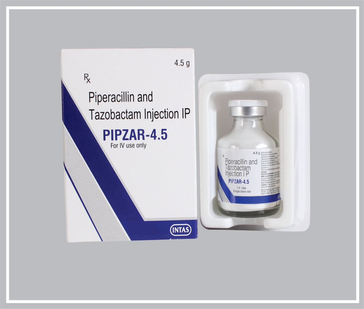 Pipzar Vial4.5 Gm (Piperacillin 4 G, Tazobactam 0.5 G Inj) By Intas