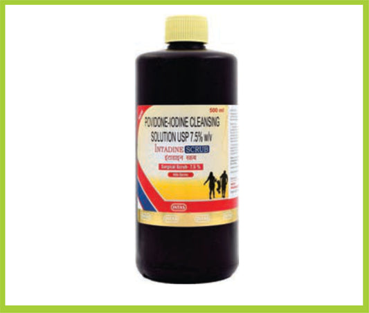 Intadine Scrub 500Ml Povidone Iodine 7.5% (0.75% w/v available iodine) by Intas