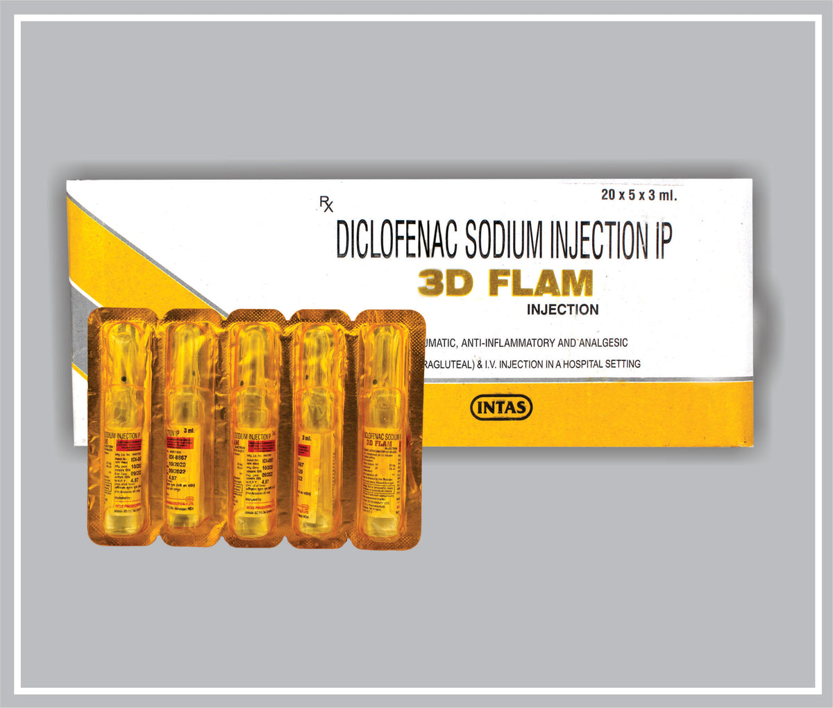 3D Flam Inj 3Ml (Diclofenac Sodium 25 Mg/Ml Inj) By Intas