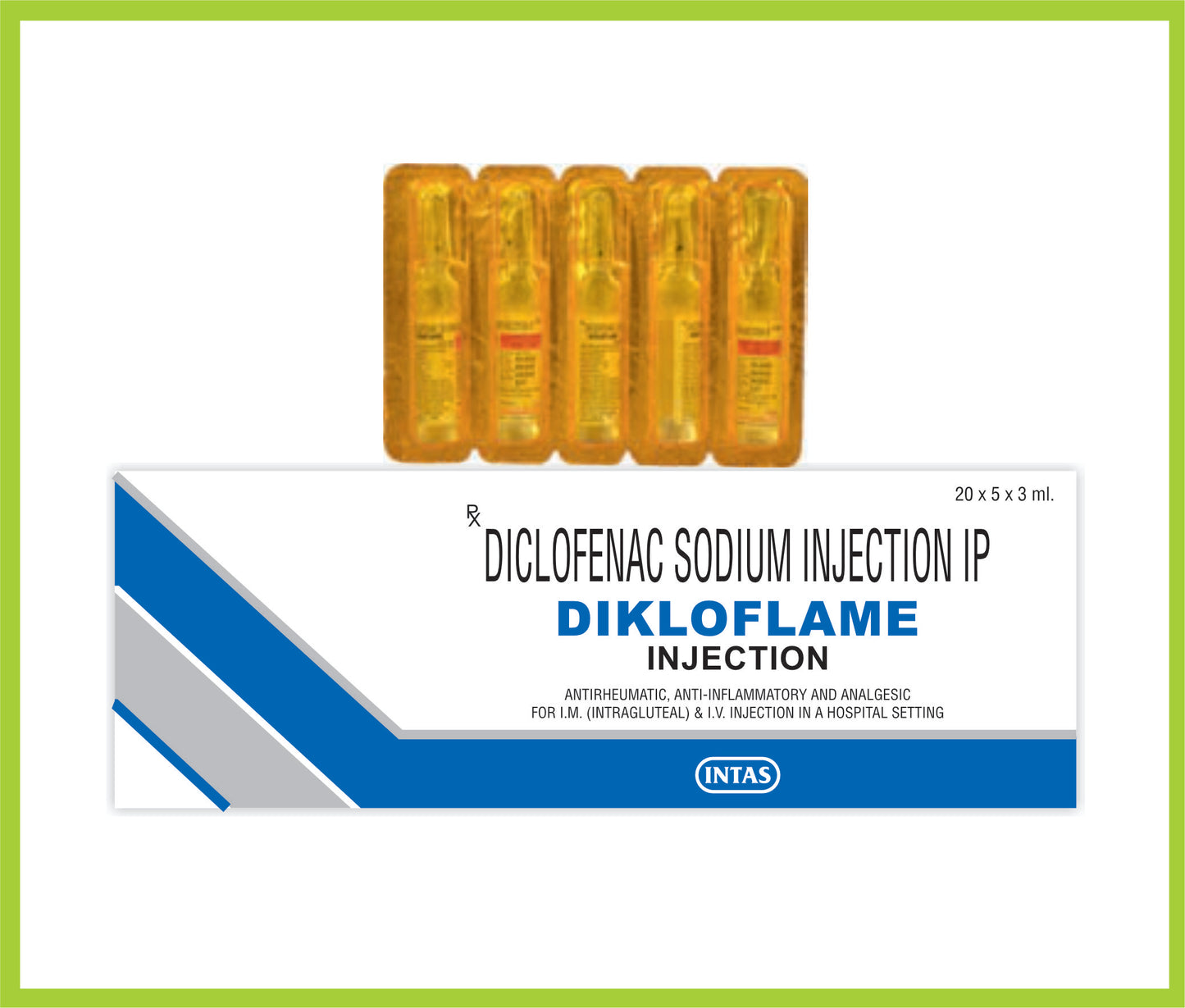 Dikloflame Inj  3 Ml Diclofenac Sodium 25 mg by Intas