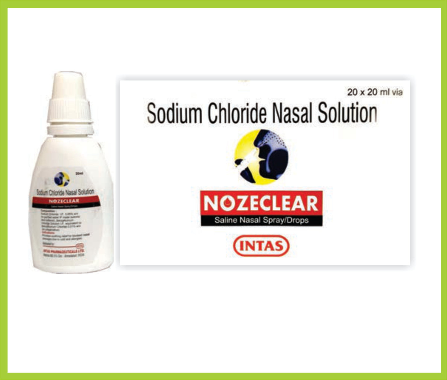 NOZECLEAR 20 ML (Sodium Chloride 0.65% w/v + Benzalkonium Chloride 0.001% w/v + Phenyl Mercuric Acetate 0.002% w/v) by Intas