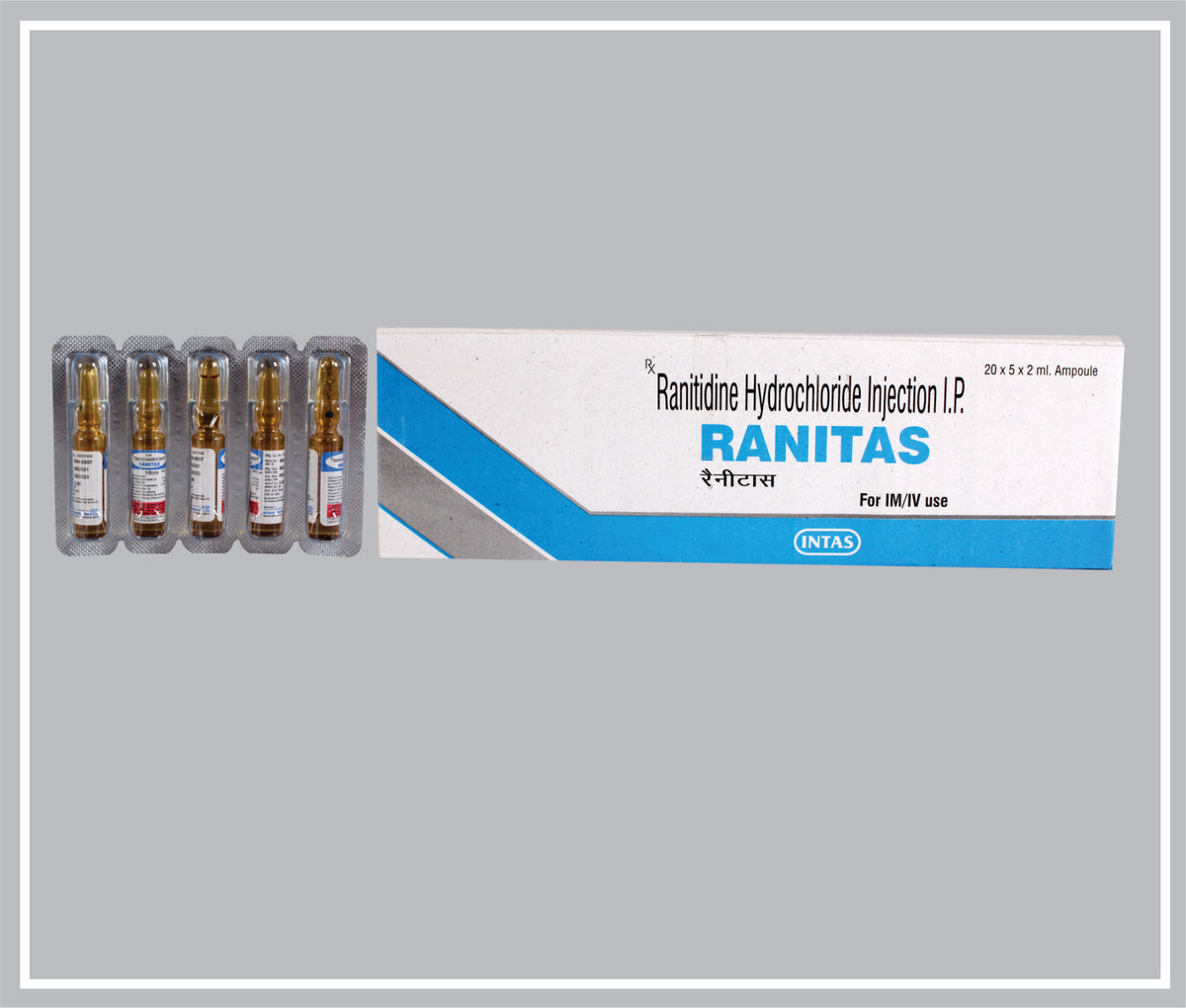 Ranitas Inj 2 Ml (Ranitidine Hydrochloride 25Mg, Ampoule) By Intas
