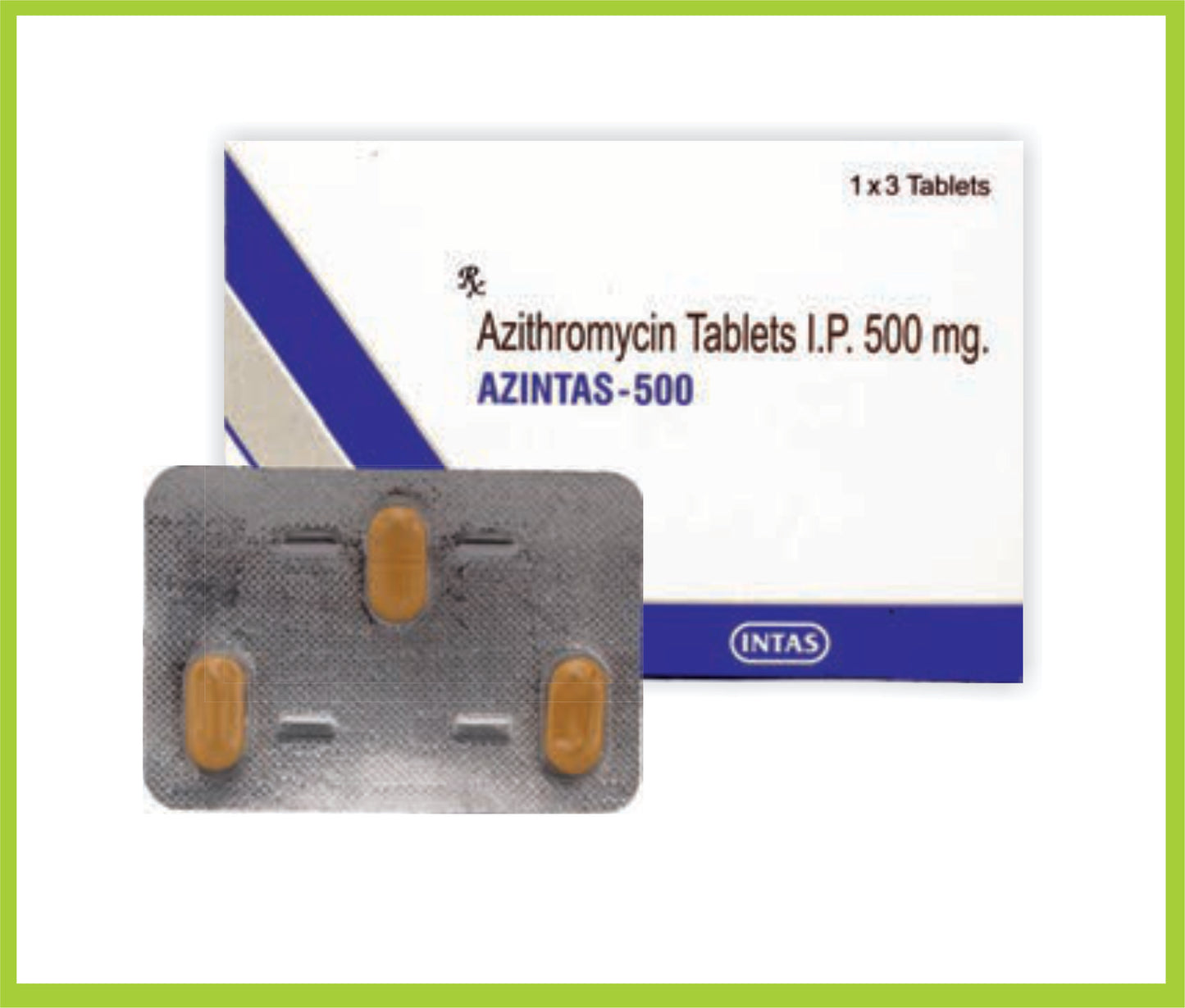 Azintas 500 3 Tab (Azithromycin 500 Mg Tab) By Intas