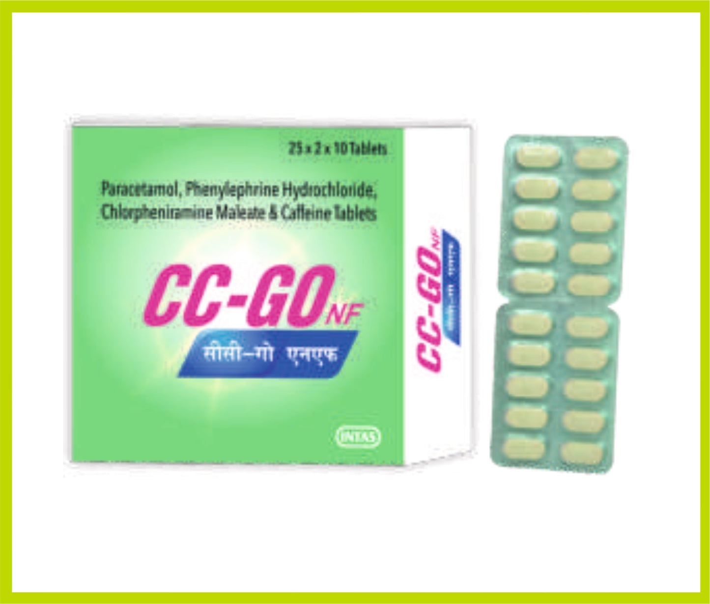Cc Go Nf 10 Tab Paracetamol 325 mg + Phenylephrine 5 mg + Chlorpheniramine 2 mg + Caffeine 30 mg by Intas