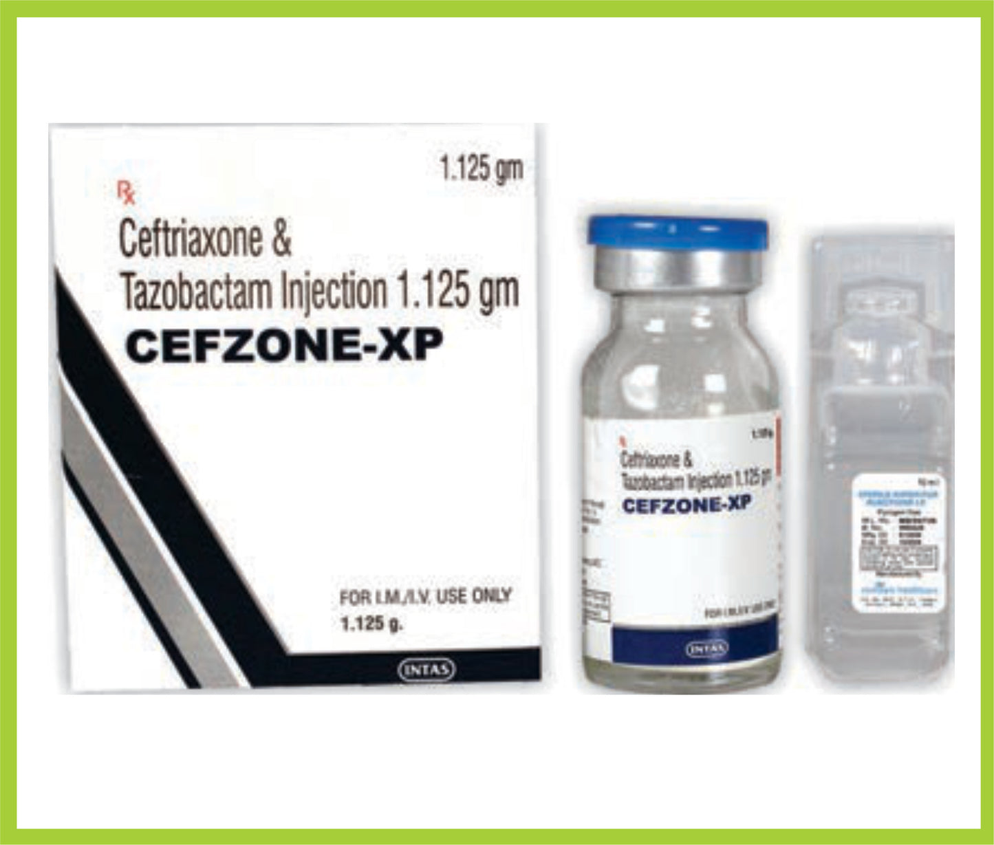 Cefzone-Xp 1.125 Gm Inj Ceftriaxone 1000 mg + Tazobactam 125 mg by Intas