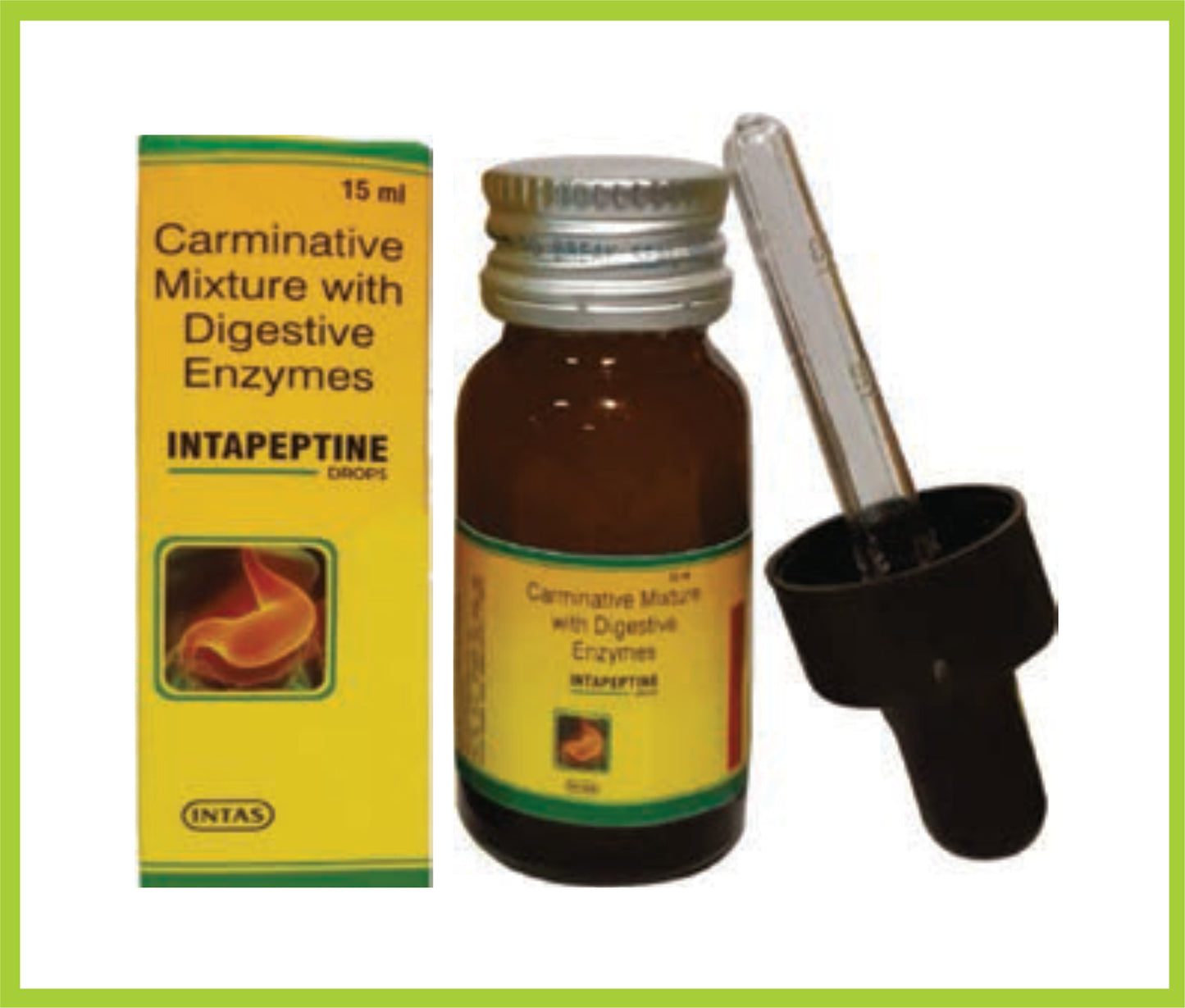 Intapeptine Drop 15 Ml Alpha Amylase 20 mg + Papain 10 mg + Dill Oil 2 mg + Anise Oil 2 mg + Caraway Oil 2 mg by Intas