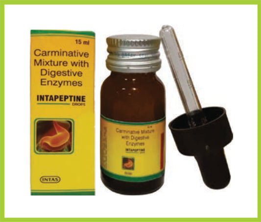 Intapeptine Drop 15 Ml Alpha Amylase 20 mg + Papain 10 mg + Dill Oil 2 mg + Anise Oil 2 mg + Caraway Oil 2 mg by Intas