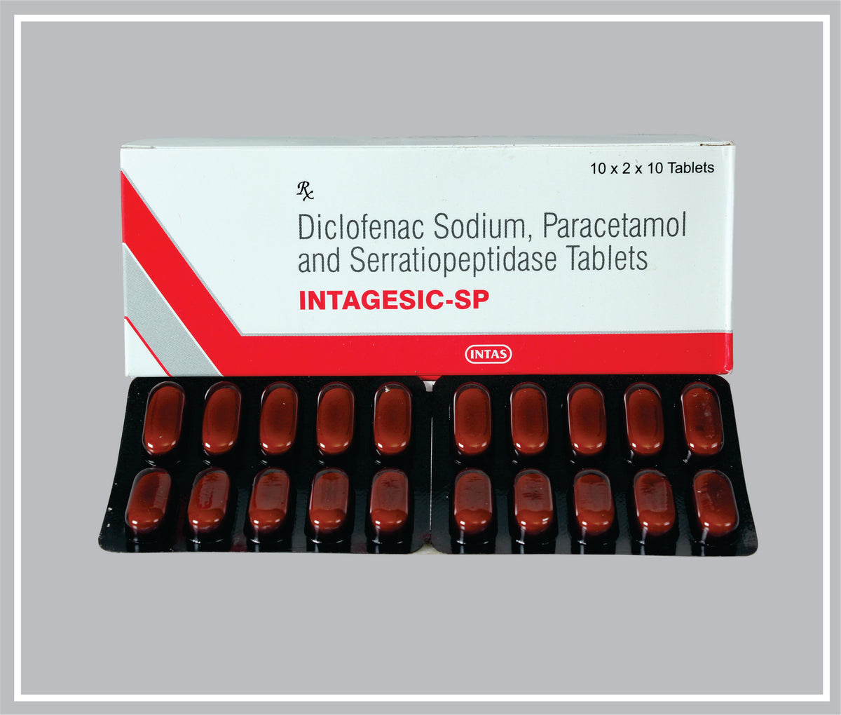 Intagesic Sp 10 Tab (Diclofenac Sodium 50 Mg, Paracetamol 325 Mg, Serratiopeptidase 15 Mg Tab) By Intas