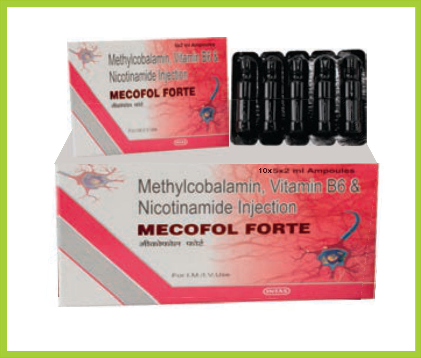 Mecofol Forte Inj 2 Ml Methylcobalamin 2500 mcg + Pyridoxine Hydrochloride 100 mg + Nicotinamide 100 mg by Intas