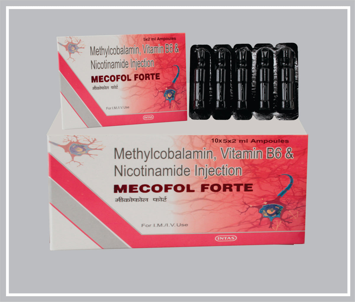 Mecofol Forte Inj 2 Ml (Methylcobalamin 2500 Mcg, Pyridoxine 100 Mg, Nicotinamide 100 Mg Inj 2 Ml) By Intas