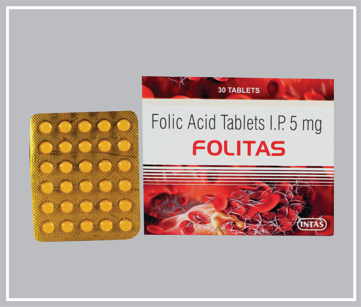 Folitas 30 Tab (Folic Acid 5 Mg Tab) By Intas
