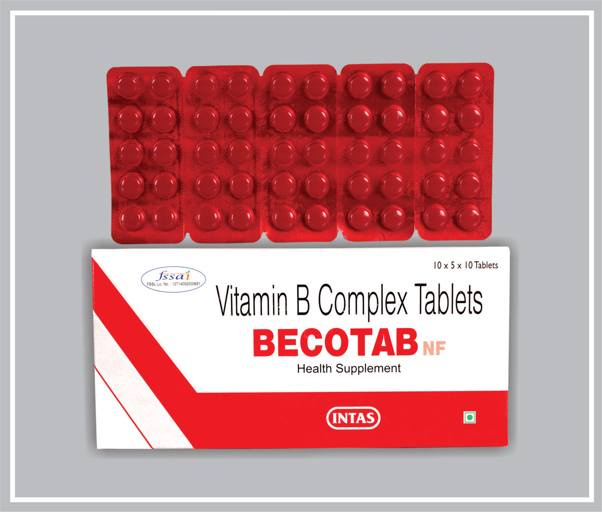Becotab Nf 10 Tab (Niacinamide 15 Mg, Thiamine 1 Mg, Riboflavin 1 Mg, Pyridoxine 0.5 Mg, Cyanocobalamin 1 Mcg Tab) By Intas