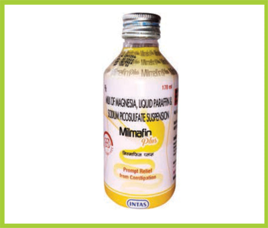 Milmafin Plus 170Ml Magnesium Hydroxide 3.75 ml + Heavy Liquid Paraffin 1.25 ml + Sodium Picosulphate 3.33 mg by Intas