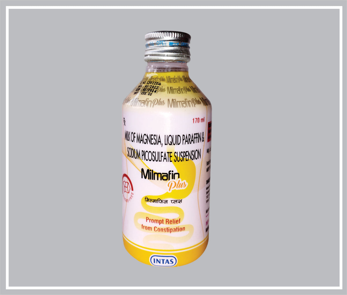 Milmafin Plus 170Ml (Milk Of Magnesia 3.75 Ml, Liquid Paraffin 1.25 Ml, Sodium Picosulfate 3.33 Mg Susp) By Intas